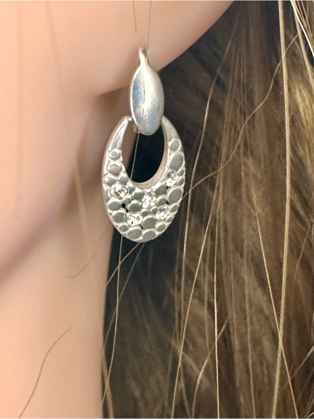 925 Sterling Silver CZ Drop Earrings Bali Style Dangle Floral Statement Estate S